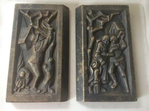 PAAR antike 19. Jh. Gusseisen architektonische Schilder Kamin Garten je 9 x5 - Bild 1 von 11