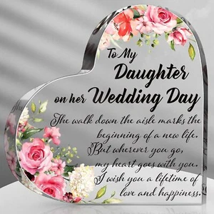 Daughter Wedding Gift Mom Dad Bride Day Mother Bride Keepsake Her Acrylic Heart - Picture 1 of 7