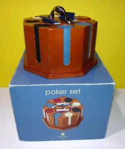 Michael Graves Poker Set Cherry Wood Caddy W/ Chips & 2 Sets Of Cards W/ Box - Picture 1 of 3