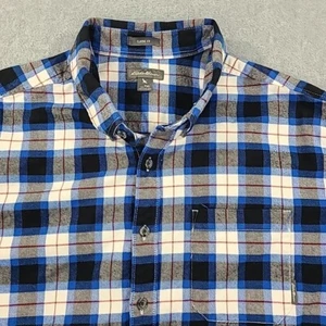 Eddie Bauer Button Flannel Shirt Mens XLT TALL LS Blue Tartan Plaid Classic Fit - Picture 1 of 20