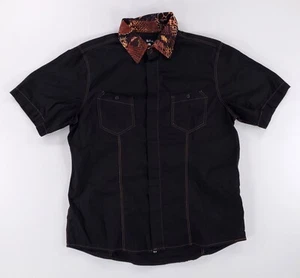 Rock Roll N Soul Button Up Shirt Short Sleeve Black Snake Skin Mens L - Picture 1 of 8