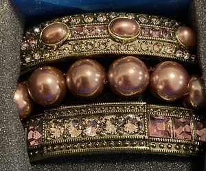 New 3 Pc Set Heidi Daus "Tantalizing Trio" Crystal Amethyst/pink color Bracelet - Picture 1 of 16