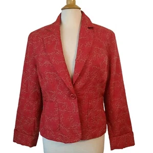 A | LINE Abstract Floral Embroidery Notched Lapel 1-Button Blazer Sz 12... - Picture 1 of 8