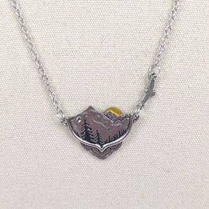 Silver Tone Mountain Moon Pendant Necklace 46cm New - Picture 1 of 6