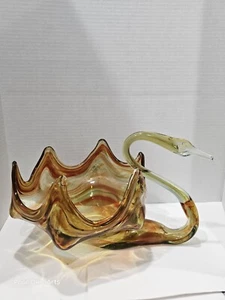 Very Large Vintage MCM Hand Blown Glass Swan Bowl Planter Trinket Fruit - Picture 1 of 12