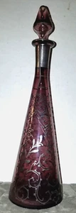 Vintage Decanter w/Stopper Silver Overlay Amethyst Purple Glass MCM Italy Retro - Picture 1 of 7