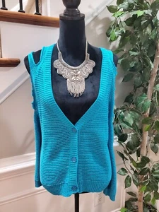 Love By Design Women Blue Acrylic Long Sleeve Buttons Front Knit Cardigan Size L - Picture 1 of 11