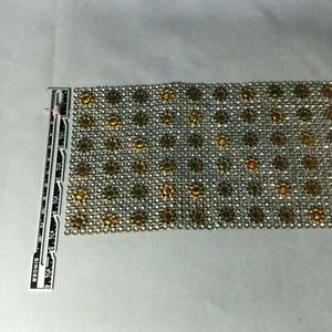 6 1/2 Yards 12cm Gold Flowers Silver Mesh Rhinestone Trim - Picture 1 of 2