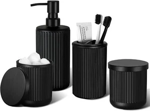 Matte Black Bathroom Accessories Set, 4 Pcs Glass Bathroom Accessory Set, - Picture 1 of 6