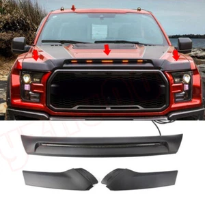 2016-2020 For Ford F-150 Limited Matte Black Hood Bonnet Cover Trim w/LED Lights - Picture 1 of 10