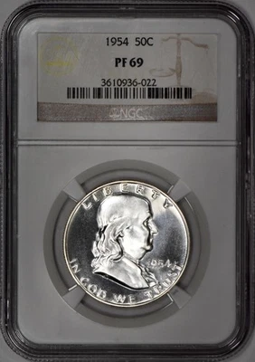 1954 Proof Franklin Half Dollar 50c NGC PF 69 (PR69) Clean Coin! - Image 1 of 3