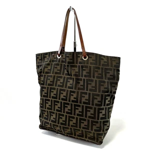Fendi Zucca Tote Bag Nylon Leather Brown Black Authentic From Japan Rank AB #439 - Picture 1 of 19