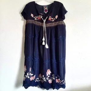Vestido JOHNNY WAS Bordado Azul Ramo Floral Talla M Campesino Flutter Imperio  - Imagen 1 de 10