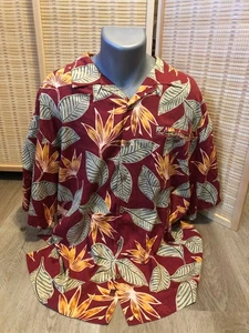 Tommy Bahama Hawaiian Button Up Shirt 100% Silk Maroon Dark Red XL (H396) - Picture 1 of 9