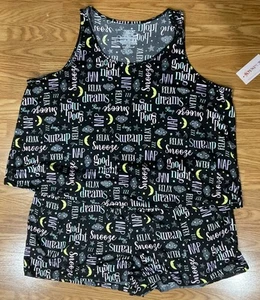 Women’s 2-pc Tank & Short Set PJ’s Black Relax Snooze Moon Stars Plus Size 2X - Picture 1 of 8