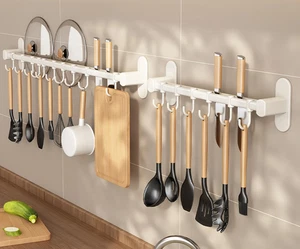 Kitchen Utensil Rack Wall Mounted No Drill Hook Rail Hanger Spoon Shovel Board - Picture 1 of 15