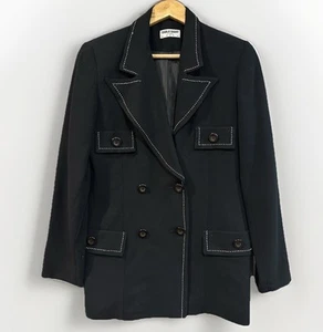 Table Eight - Women's Size 10 - Black With White Stitching Long Blazer Jacket. - Picture 1 of 7