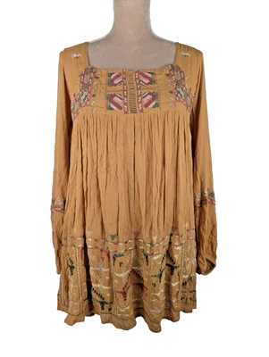 Vestido Free People Rhiannon Bordado S Mostaza Boho Western Vaquera Festival Foto 1 de 4