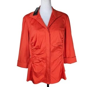 Lafayette 148 NY orange gerafftes Hemd mit Knopfleiste 12 strukturiert Stretch Büro - Bild 1 von 11