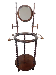 Vintage Victorian Wooden Wash Stand With Oval Shaped Mirror & Candle Holders VGC - Picture 1 of 8