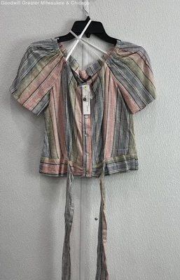 Drew Mujer Multicolor Rayas Blusa Manga Corta Pullover Camisa XS Foto 1 de 4