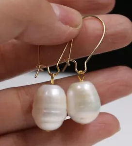 Natural 12-13 mm White Unusual Drop Dangle Baroque Pearl Earring 18KGP - Bild 1 von 4