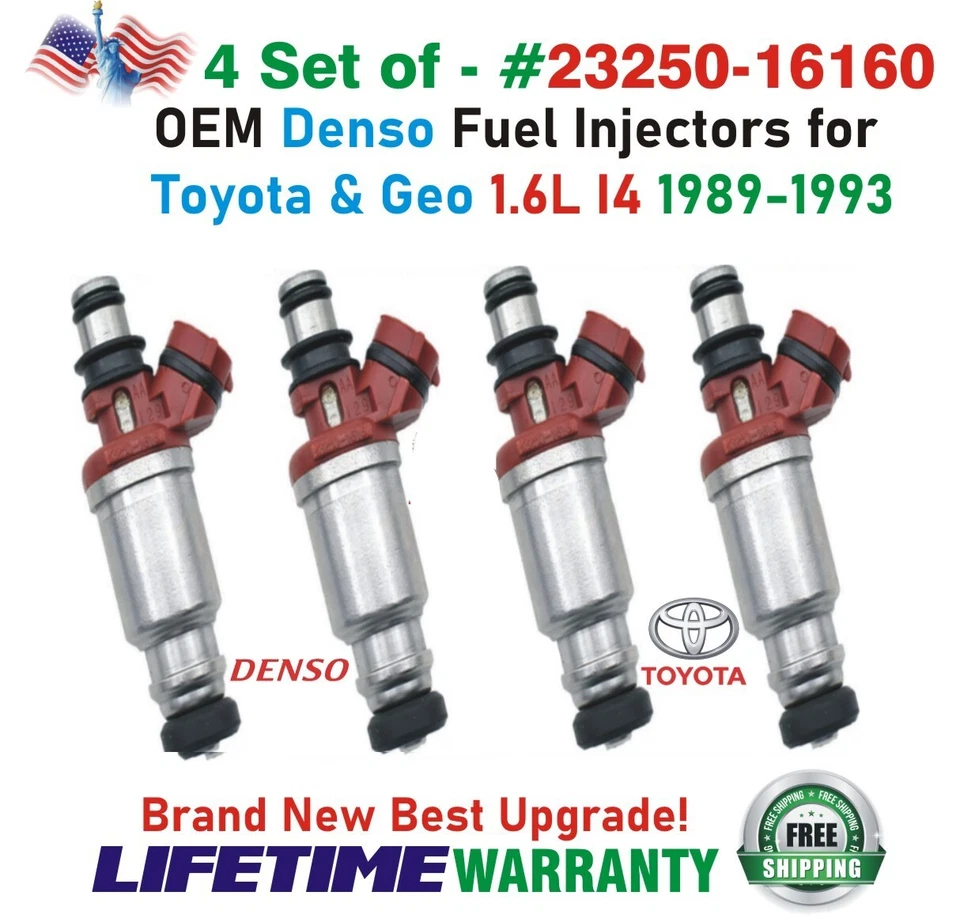 Новые оригинальные топливные форсунки DENSO 4 шт. лучшее обновление для Toyota & Geo Prizm 1989-1993 годов выпуска - Изображение 1 из 4