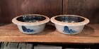 Two Rowe Pottery WI Apple Bakers Salt Glazed 1988 Blue Decoration Scalloped Edge