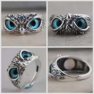 Owl Devil's Eye Ring Vintage Creativity Exaggerated Animal Adjustable Opening - Picture 1 of 22