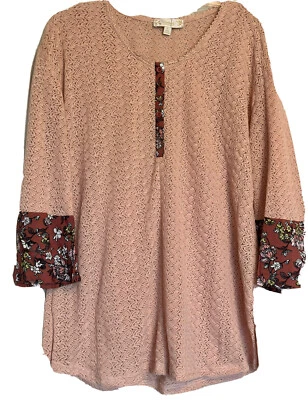 Blusa Henley Suzanne Betro Rosa Crochet Encaje Tejido Borde Floral Para Mujer XL Foto 1 de 4