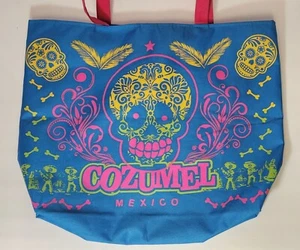 Bolso de Mano Cozumel Mexco Neón, Calaveras, Souvenir, Doble Cara, Cremallera Top 18""x14"" Usado en Excelente Condición - Imagen 1 de 15