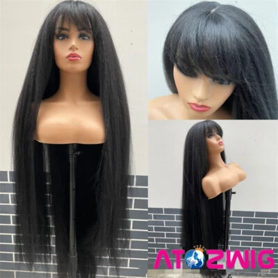 Peluca negra recta rizada de 48 pulgadas de largo pelucas de fiesta de moda  Foto 1 de 4