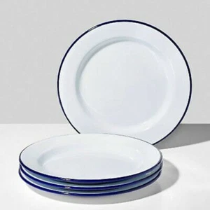 6 x Falconware White Enamel Blue Rim Large Dinner Plates 26cm - Picture 1 of 4