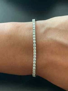 In 14K White Gold 3.15Ct Natural GH/VS Diamond Anniversary Gift Tennis Bracelet - Picture 1 of 12