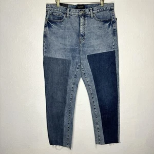 Banana Republic Women’s 32 High Rise Straight Fit Patchwork Blue Raw Hem New 14 - Picture 1 of 11