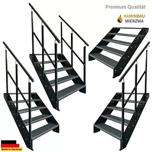 Escalera Premium 5 Escalones Antracita Ancho 60-140cm H: 95cm Escalera Exterior Barandilla - Imagen 1 de 7