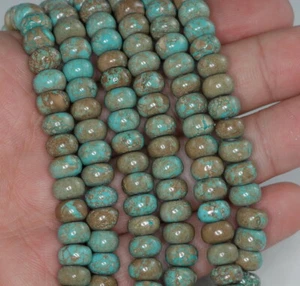 8 X 5 - 9 X 6MM BOULDER CREEK TURQUOISE GEMSTONE RONDELLE LOOSE BEADS 15.5" - Picture 1 of 4