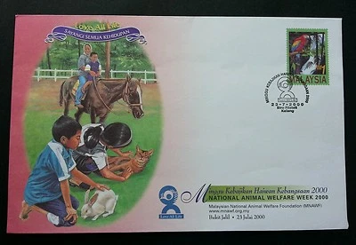 Malaysia National Animal Welfare Week 2000 Horse Cat Rabbit Parrot Birds Pet FDC - Image 1 of 2