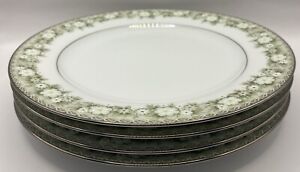 Vtg Noritake Princeton 6911 Set (4) Salad Plate 8.25" Green Silver Rim Japan EUC