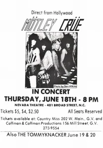 Motley Crue Nevada Theatre 1981 Poster  A4-A3-A2 Sizes - Picture 1 of 1