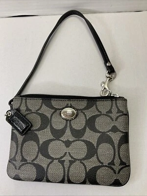 Coach Peyton Signature Small Wristlet Gray and Black w/Strap - Image 1 of 4