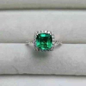 Cushion Cut Lab Created In 14K White Gold Plated Women's Halo Wedding Ring - Picture 1 of 7