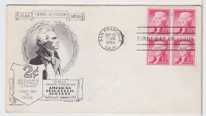 TurtlesTradingPost - Thomas Jefferson 2 Cent #1033 1954 FDC Aristocrats Block - Picture 1 of 1