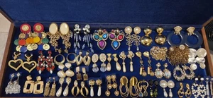 Vintage Mod Earrings Lot Of 37. 2 Lbs+. 14 Signed Monet Trifari Eisenberg Ice... - Picture 1 of 21