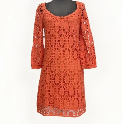 Vestido de Wakeboard Trina Turk Crochet Mujer Naranja 4 Hasta la Rodilla Manga 3/4 Foto 1 de 4