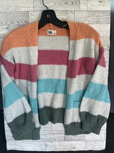 SO Girls Multicolor Striped Cardigan Size L Large 10/12 School Winter Fall - Picture 1 of 4