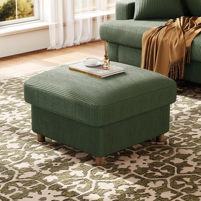 Green Corduroy Storage Ottoman, 25" Large Living Room Ottoman, Tool-Free Setu... - Image 1 of 4