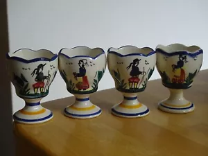 CUATRO TAZAS HUEVOS VINTAGE CERÁMICA HENRIOT QUIMPER FRANCIA hombre y mujer - Imagen 1 de 10