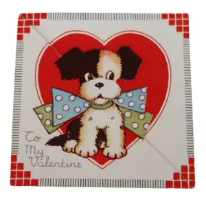 1940's Valentines Day Card "To My Valentine..." Puppy in bow ties - Picture 1 of 3