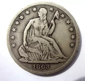 1863-S SEATED LIBERTY HALF DOLLAR 50c COIN SAN FRANCISCO MINT NICE RARE DATE - Picture 1 of 2